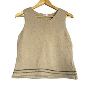 Vintage Tan Knit Sleeveless Top M Bohemian Scandi Girl Casual Workwear Comfort